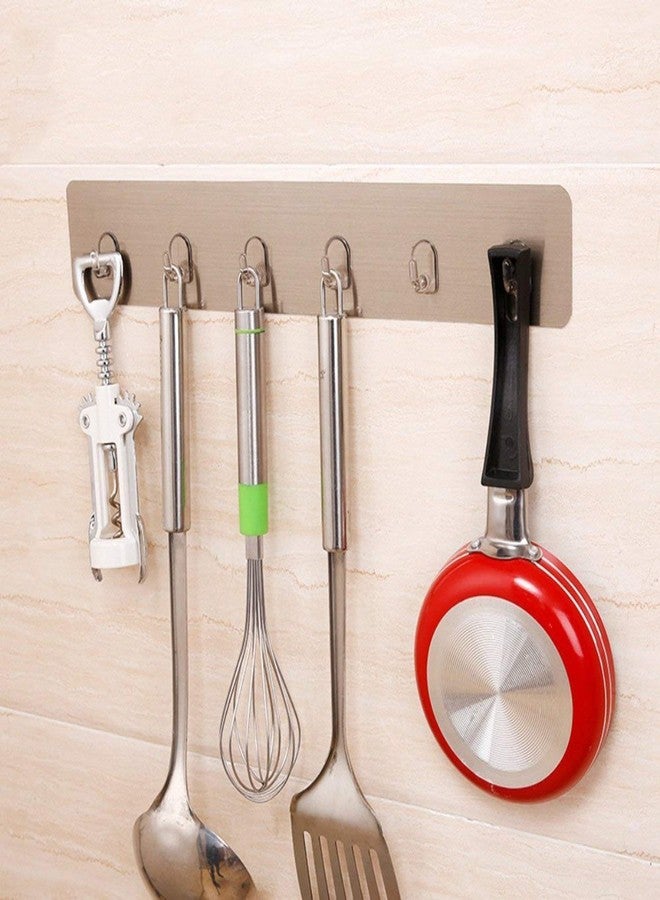 HOME CUBE Adhesive Sticker ABS Plastic 5 Hook Towel Hanger for Kitchen/Bathroom/Utensil (Standard, Silver) - Image 2